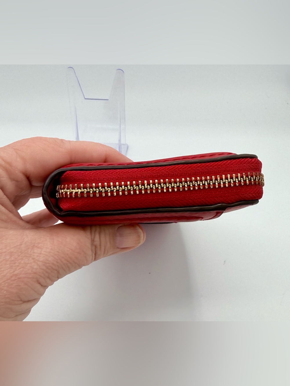 Coach Soho Leather Zip Around Accordion Wallet Red Brass Buckle - Picture 5 of 9